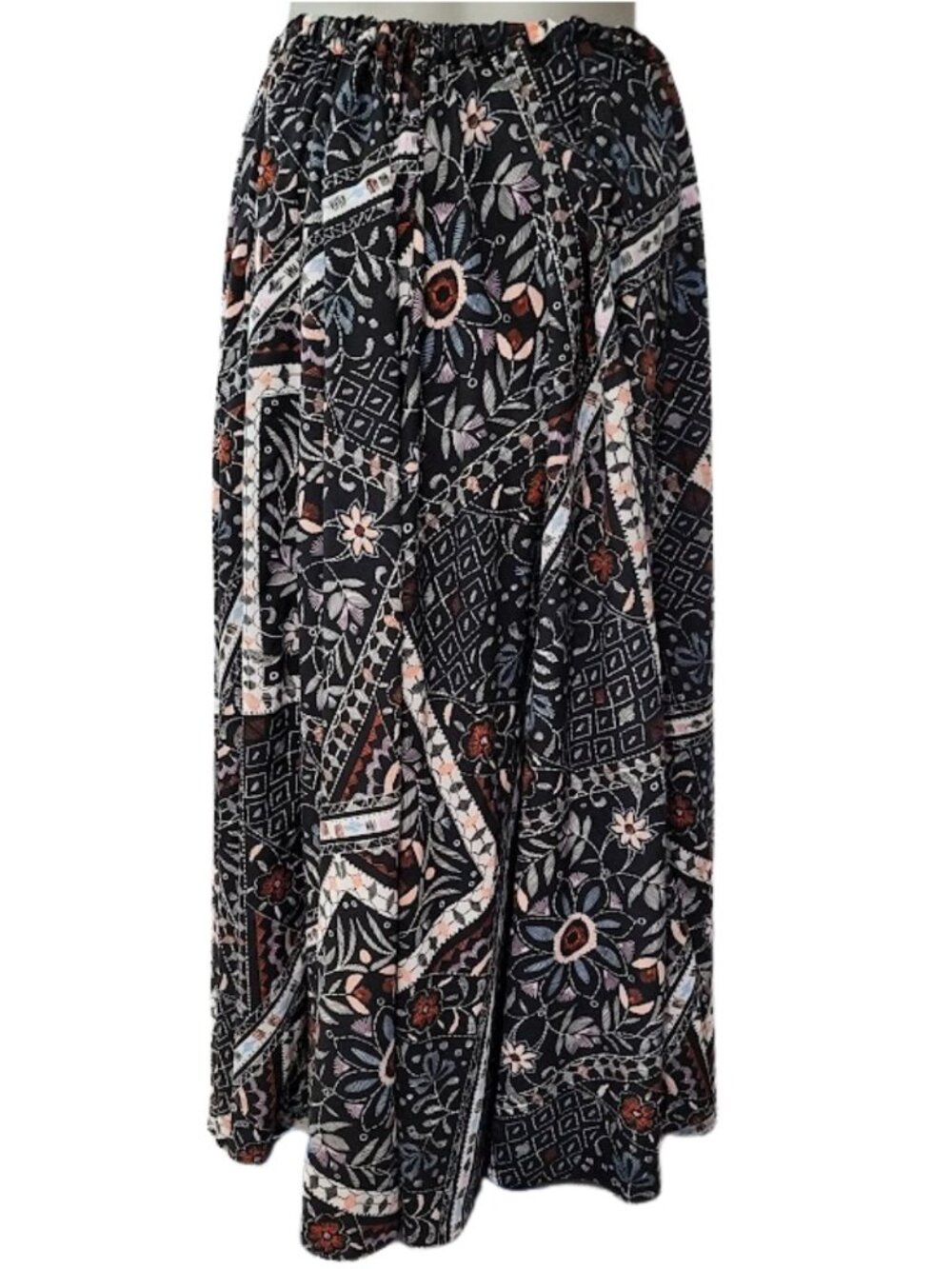 MAGIC Black Patchwork Floral & Paisley Print Boho Maxi Skirt - Women's 1X